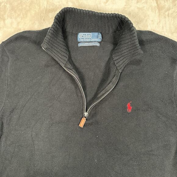 VTG Polo Ralph Lauren 1/4 Zip Knit Sweater Pullover Black Men’s Size XL Cotton - Picture 3 of 8